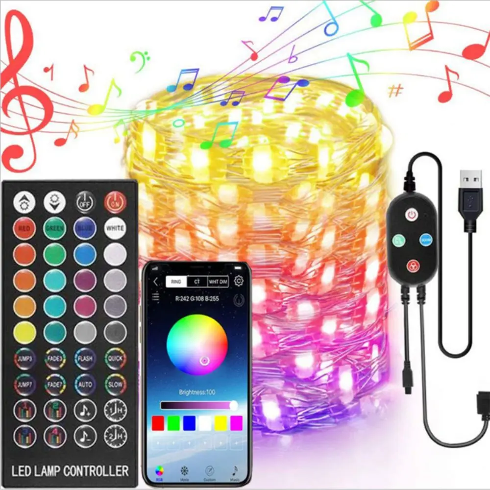 

Рождественская Водонепроницаемая гирлянда RGB с дистанционным управлением через приложение Bluetooth, Интеллектуальный таймер синхронизации м...