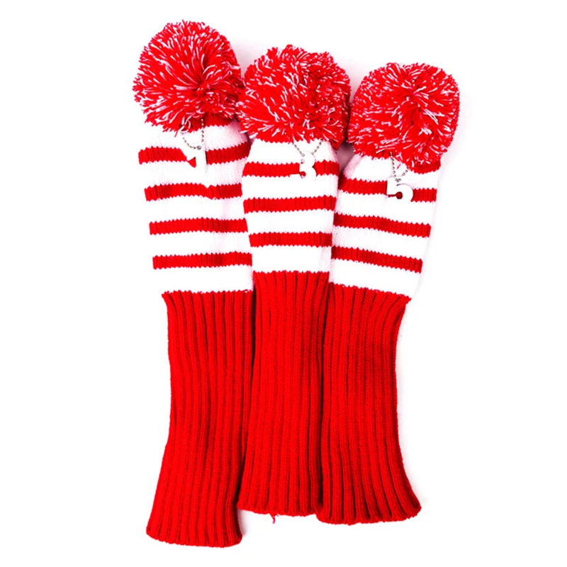 

NEW-Wear-Resistant Black/Red Golf Club Cover, Knitted Fleece Head Cover