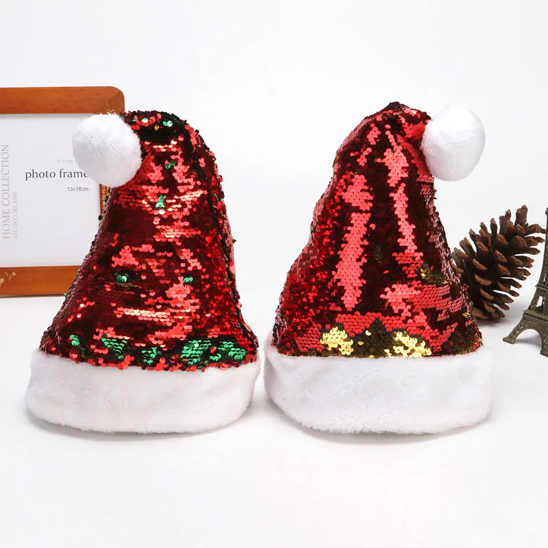 

New Natal Party Santa Claus Sequins Hats Caps Christmas Decoration of Adult Children's Hats XMAS New Year's Girls Party Gifts