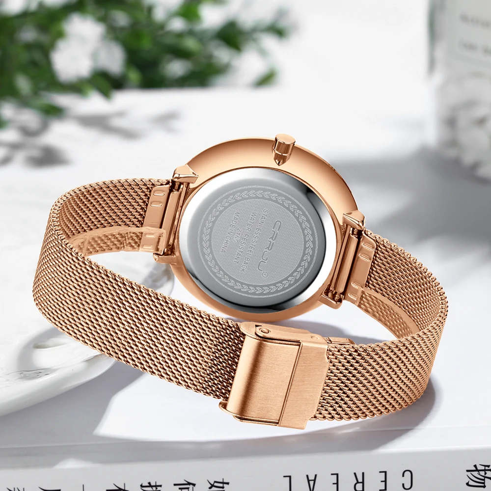 

CRRJU Women Watches Top Brand Luxury Ladies Mesh Belt Ultra-thin Watch Stainless Steel Waterproof Clock Quartz Watch Reloj Mujer