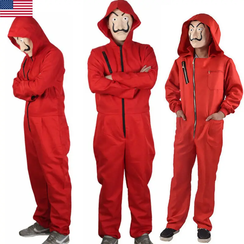 

Salvador Dali La Casa De Papel Money Heist Red Jumpsuit Mask Costume Cosplay