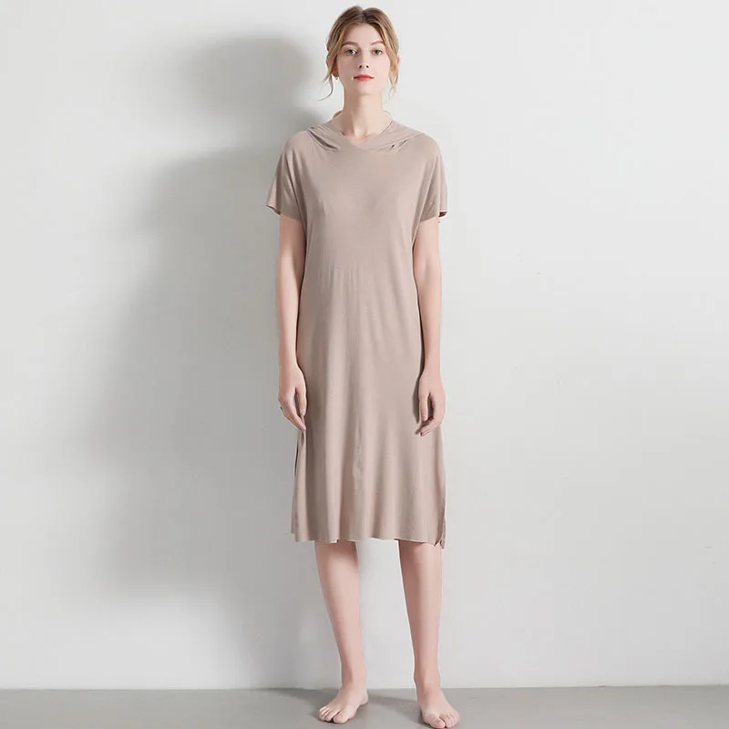 

New Summer Hooded nightdress women sleepwear Short sleeve Refreshing Antibacterial Mint fiber pyjamas women nightgowns