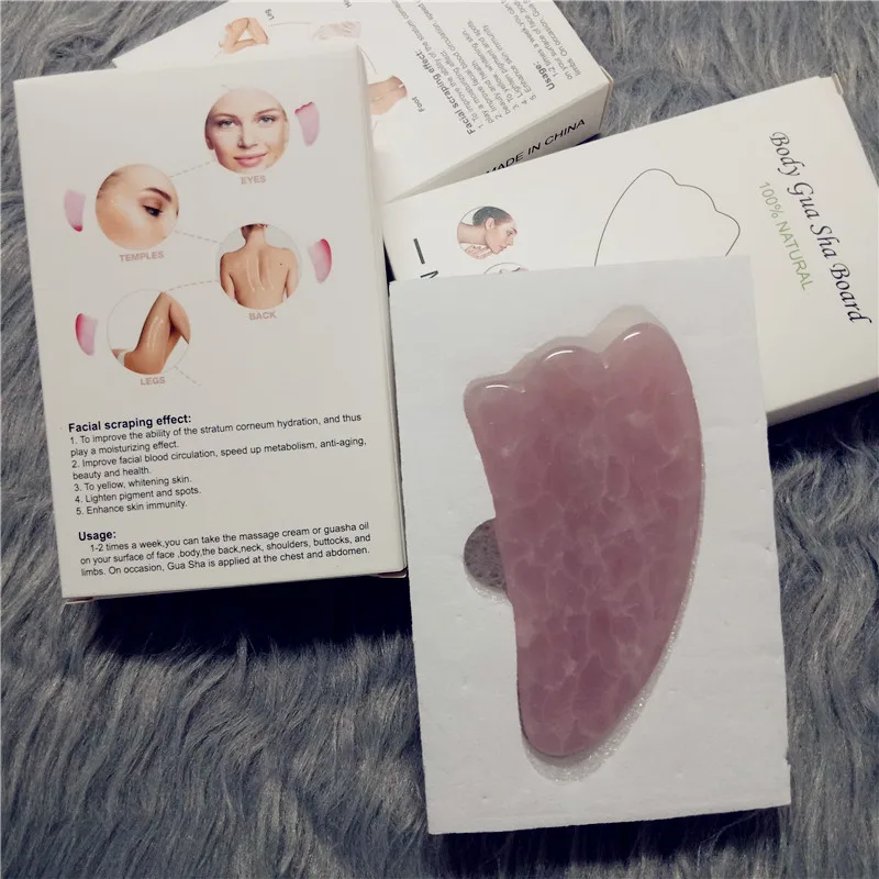 

100% Natural Jade Gua sha Stone Board Massage Rose Quartz Guasha Plate Jade Face Massager Scrapers Tools For Face Neck Back Body
