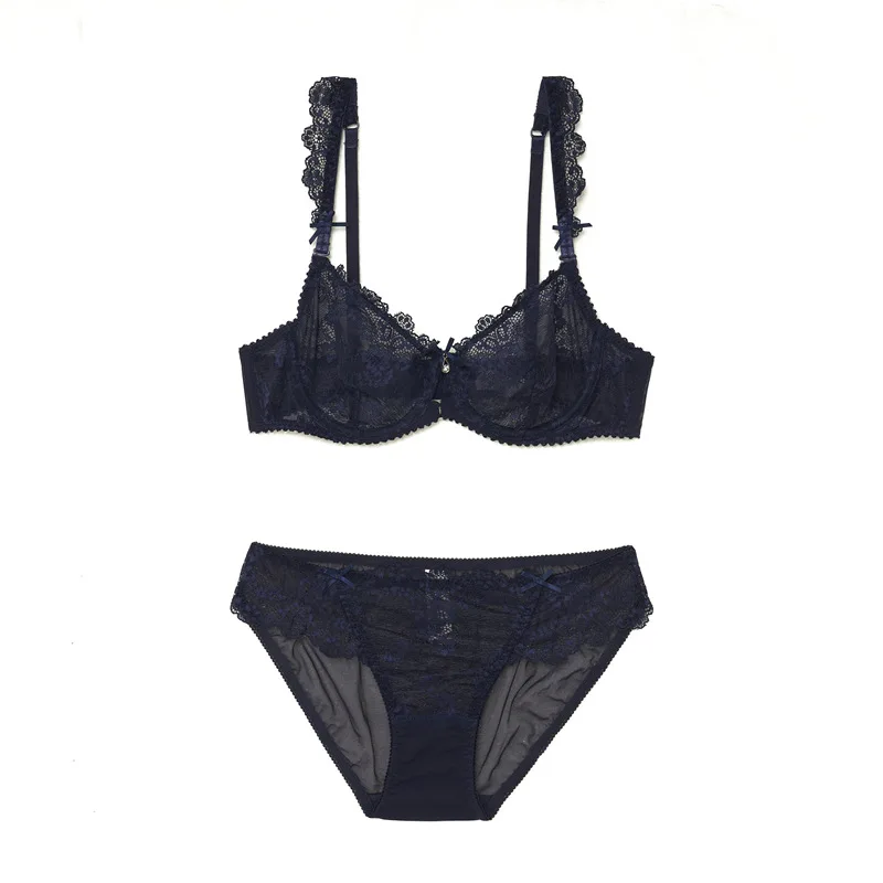 

gathered Europe and America sexy brassiere breathable underwear set lace ultra thin transparent popular bra wholesale
