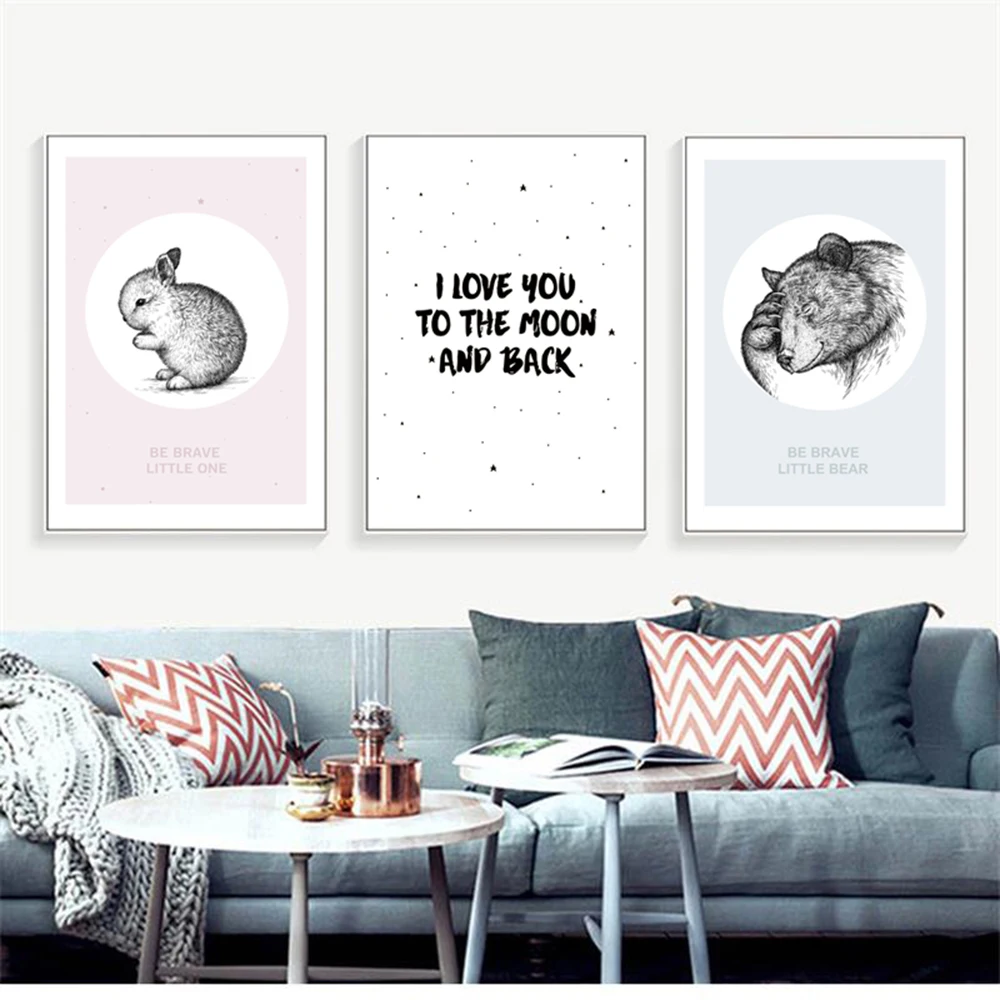 Мультяшный кролик холст картина настенные фотографии для детской комнаты декор