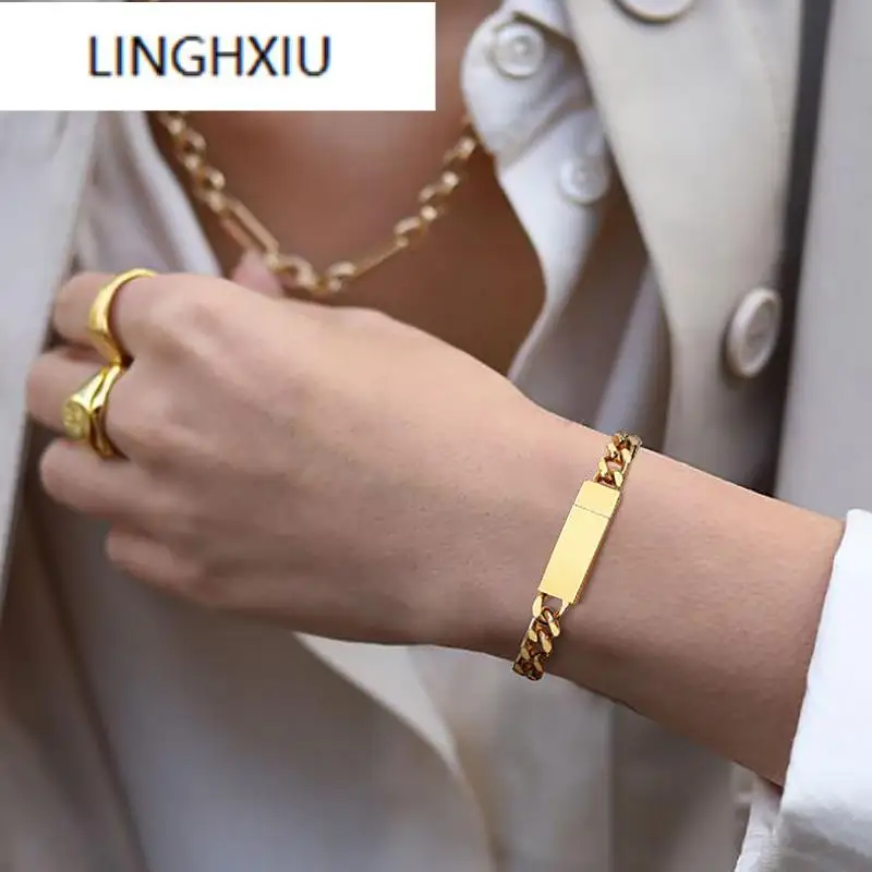 

Custom Bracelet Curb Chain link Stainless Steel Charm Personalized Name Women Bracelet Christmas Gifts