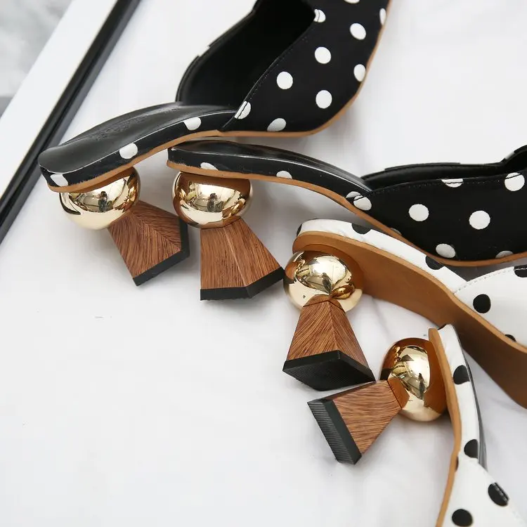 Бренд 2020 Модные мюли в горошек Женские туфли на высоком каблуке шлепанцы с острым