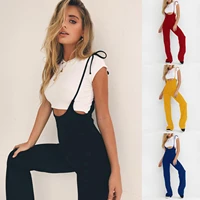 sexy slim straps high waist pants full length casual loose elastic waist solid high waist flat overalls women casual pants