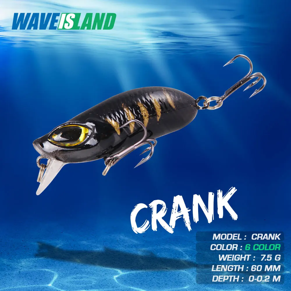 

WAVEISLAND Minnow Fishing Lures 7.5g Topwater Trolling Crank Bait Wobbler Artificial Baits Articulos De Pesca Hard Double Hooks