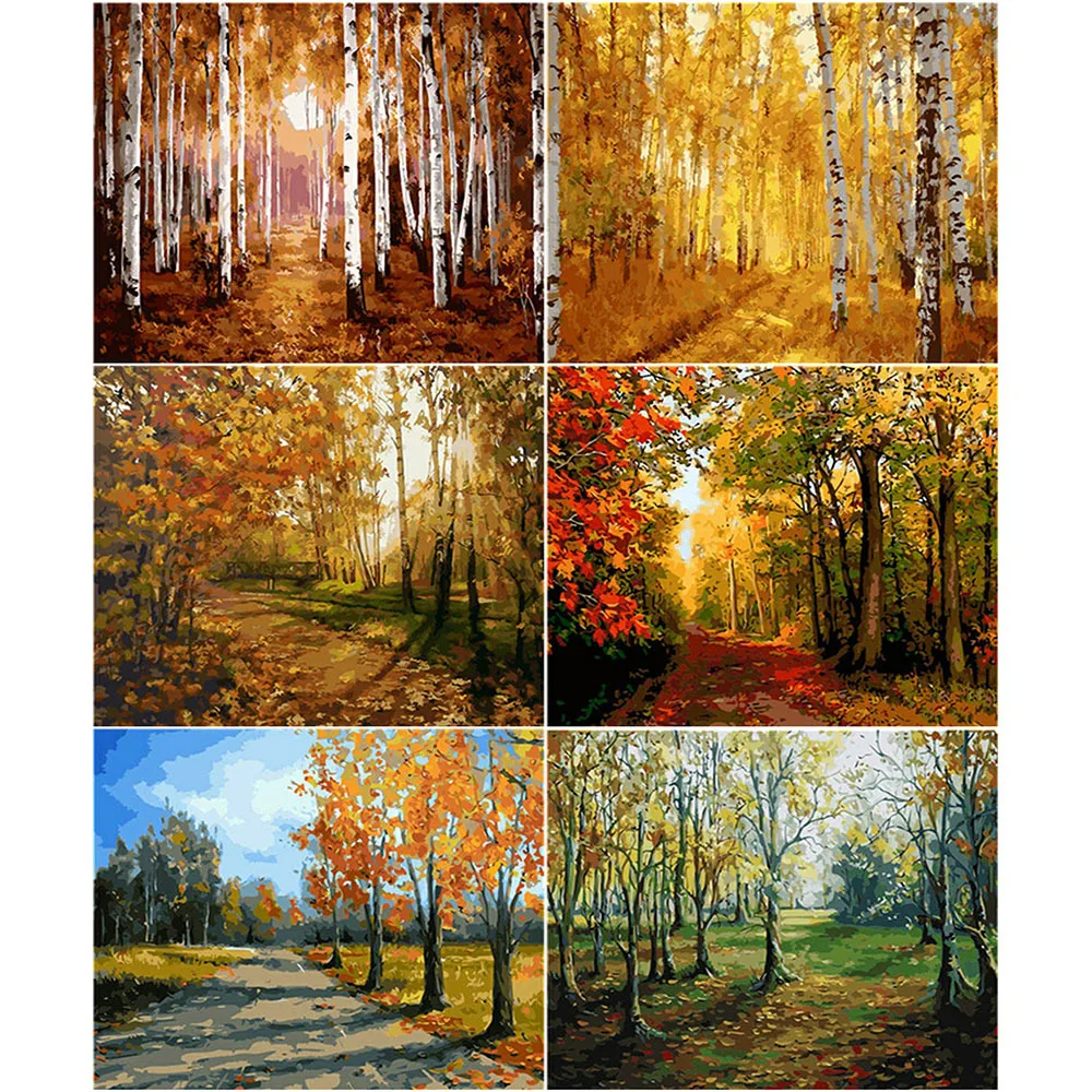 

AZQSD DIY Краски ing Раскраска по номерам Лес Холст Наборы акриловые Краски Раскраска по номерам пейзаж абстрактный художественный Декор для дом...