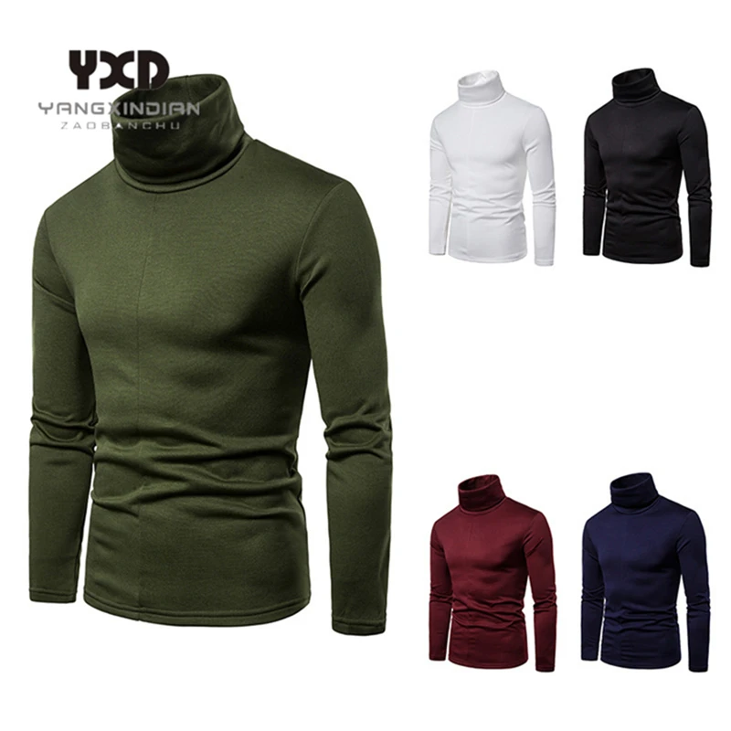 Korean men autumn winter cotton Turtle Neck Turtleneck sweater thickened solid color long sleeved shirt high quality men clothes