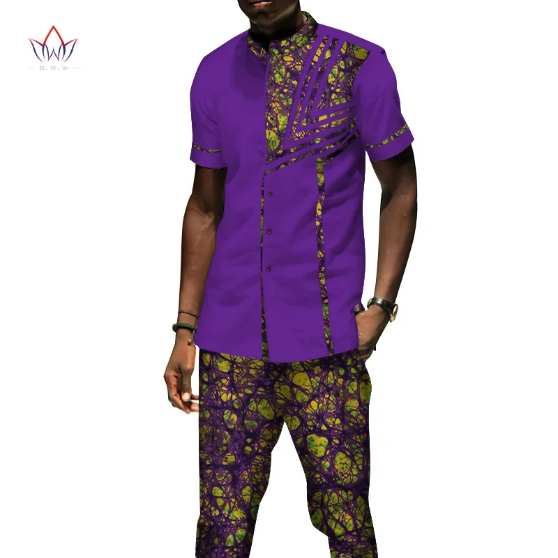 Африканская одежда повседневные мужские комплекты из топа рубашки и брюк базин