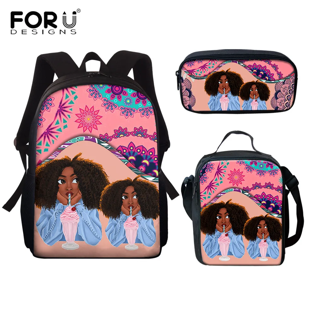 

FORUDESIGNS Fashion Female Backpack Pink Schoolbags Set for Teenagers Girls Africa Tribal Flower and Gilrs Print School Bookbags