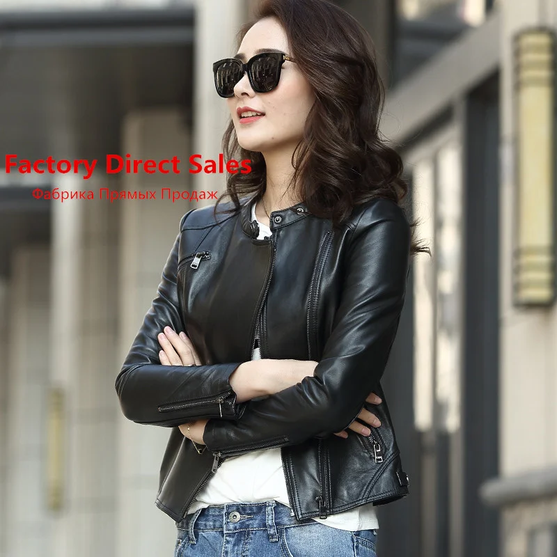 100% Real Sheepskin Coat Female Genuine Leather Jacket Streetwear Bomber Jackets Korean Outwear Casaco Feminino MY