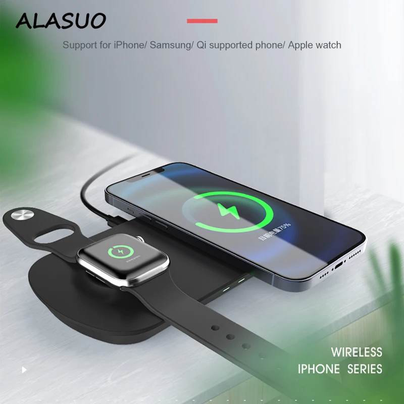 

15W QI Wireless Fast Charger For Samsung iPhone 12 11 Airpods 2 pro iWatch 1-6 Quick Charge Portable Dual Charging Pad 2 In 1
