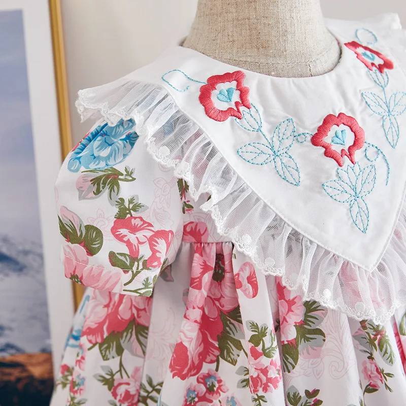 

Spanish Kids Girls Floral Embroidery Dresses Toddler Girl Princess Frock Summer Children Birthday Baptism Outfits Lotia Clothing