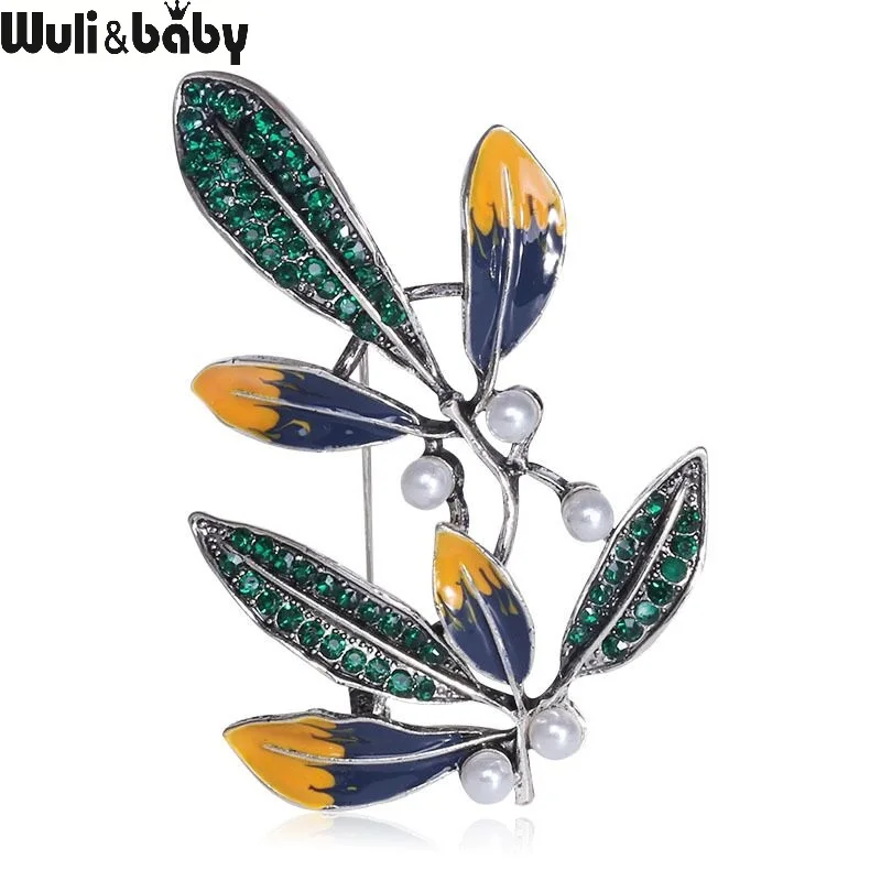 Wuli & baby эмалированные красные зеленые Броши со стилизованными листьями для