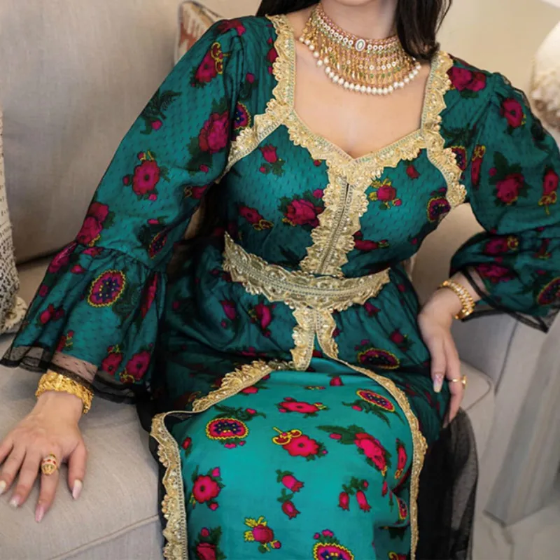 Мусульманское модное платье вечерние платья золотая вышивка абайя женские