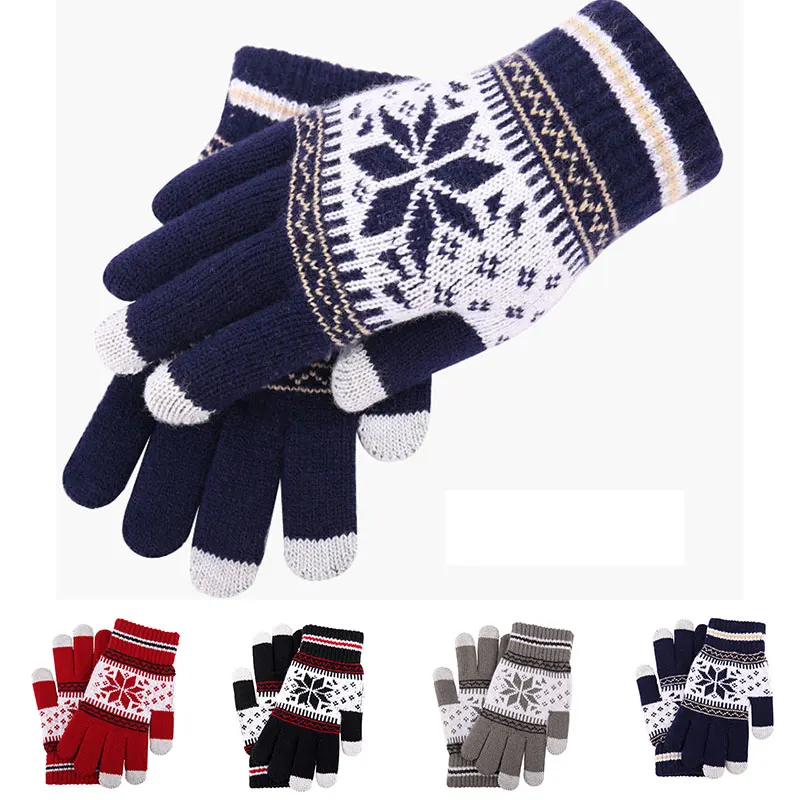 

Christmas Imitation Cashmere Touch Screen Elastic Full Fingers Couple Gloves Thicken Wool Mittens Out Anti-slip Knitted Gloves