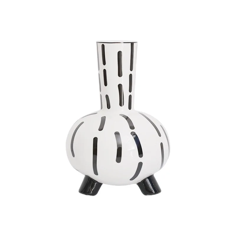 

minimalist creative hand-painted vase ceramic black and white hand-retro art model room special-shaped flowers set in the house