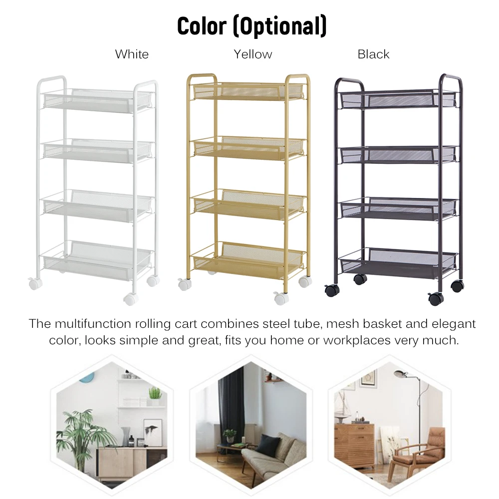 4 Tiers Storage Holders Cart Mobile Shelving Unit Organizer Slide Out Rolling Utility for Kitchen Bathroom Shelf | Дом и сад