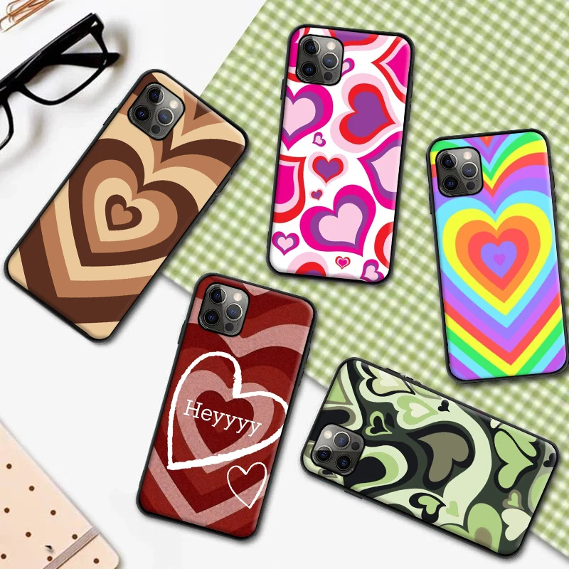 

Phone Case For iPhone 11 12 Mini Pro X XR XS Max 6 6S 7 8 Plus SE 2020 Soft Silicon Back Cover Bumper Funda Pink Heart Circle