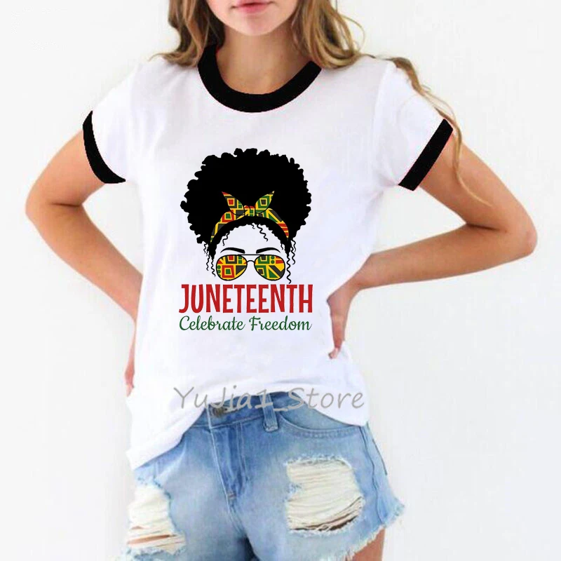 

Cool Juneteenth Is My Independence Day Graphic Print Women T-Shirts Black Girl Princess Tshirt Femme Crowm T Shirt Female Tops