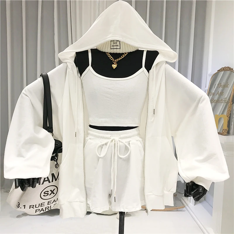 Женский спортивный костюм из 3 предметов повседневный на молнии с капюшоном