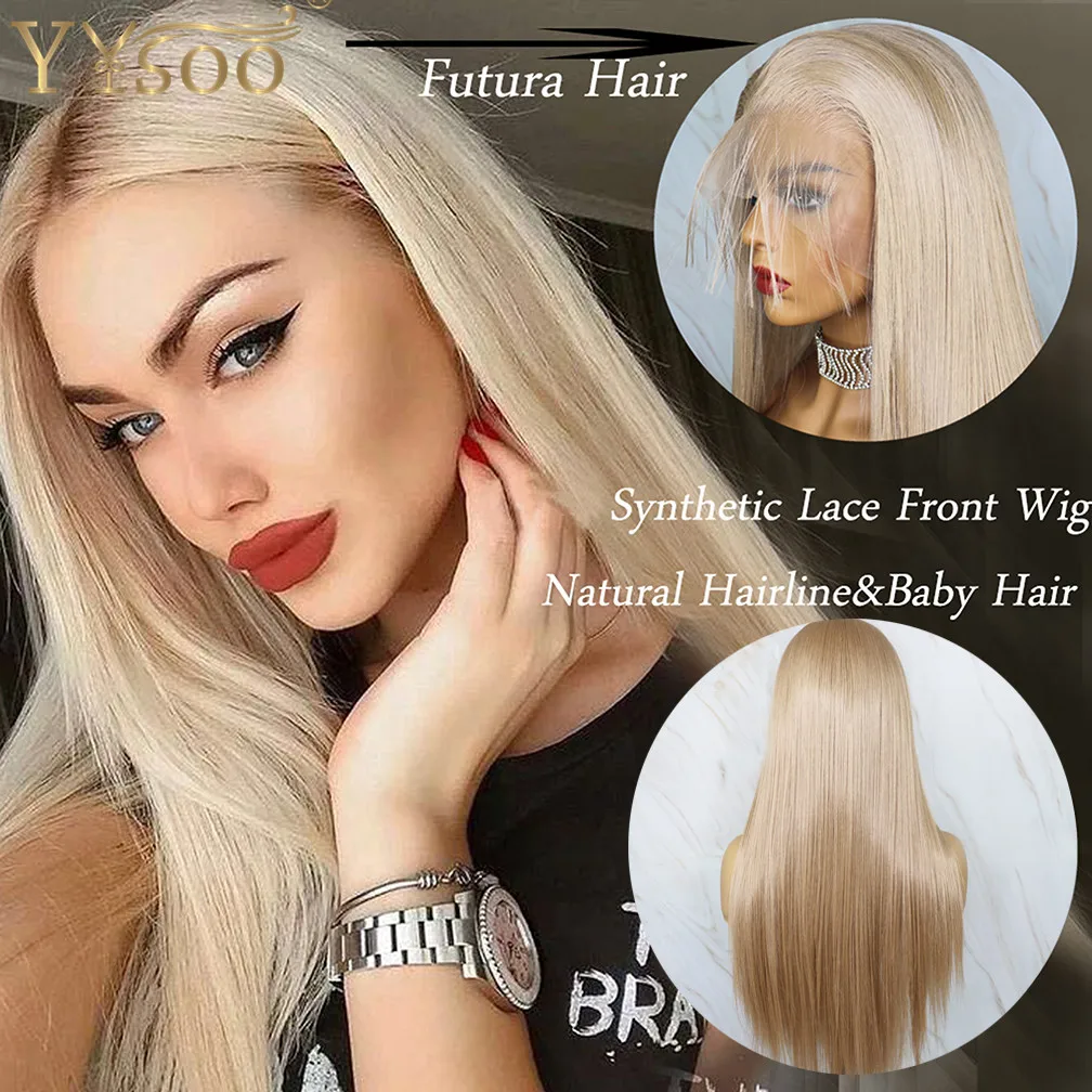13x6 Synthetic Lace Front Wig Silky Straight Futura Japan Heat Resistant Fiber Hair Blonde Wigs For Women