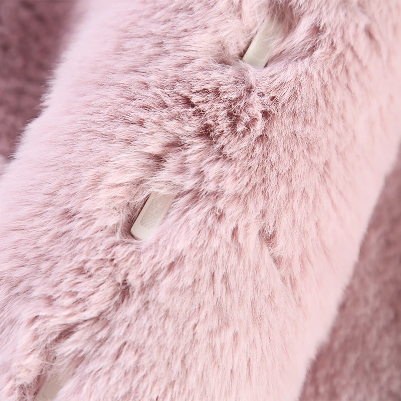 

Nerazzurri Winter pink warm thickened luxury faux fur coat women 2020 flare sleeve lapel fluffy furry jacket women Fashion