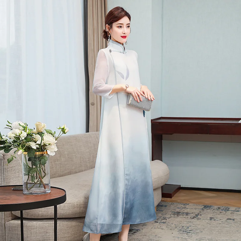 

2020 spring new retro improved Chinese style cheongsam loose dress female size M-3XL high quality elegant fashion vestidos