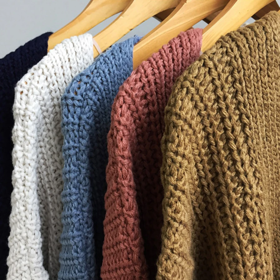 Женский вязаный кардиган DICLOUD однотонный свободный свитер с V-образным вырезом и