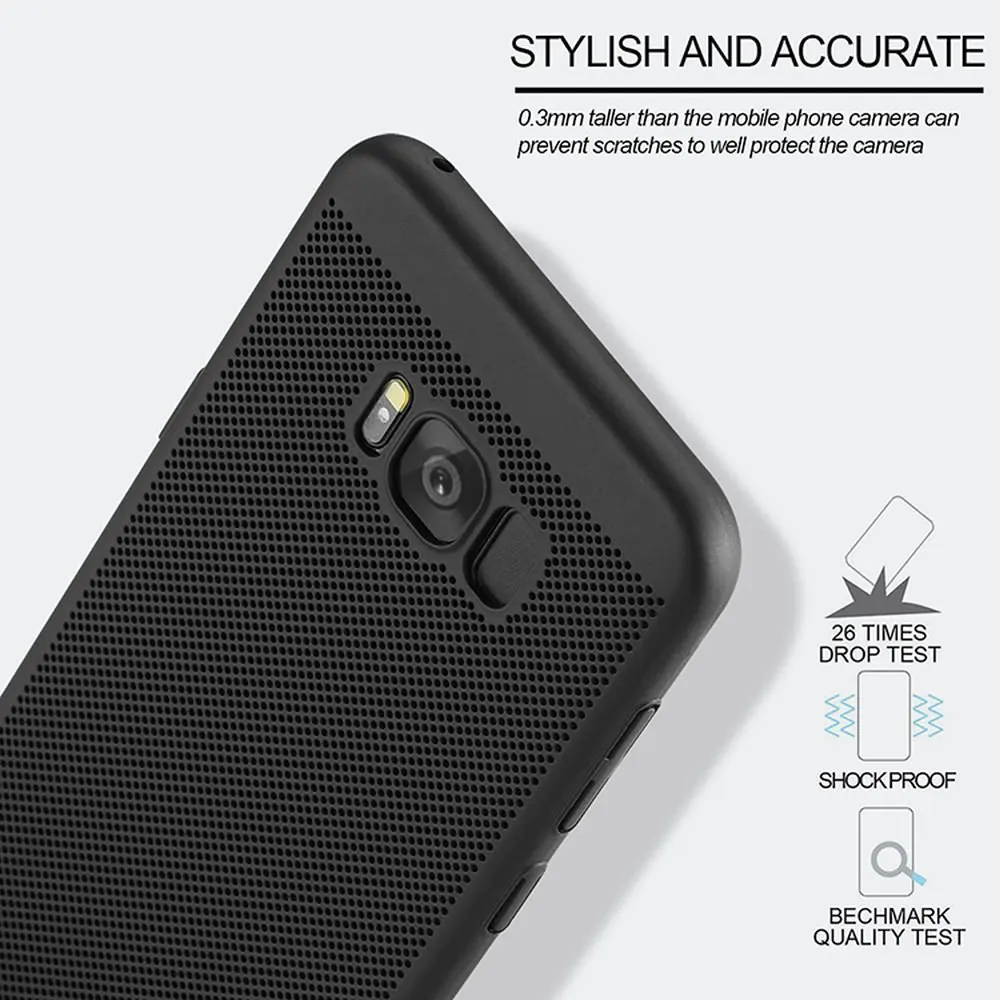 LAPOPNUT Mesh Radiating Ultra Slim PC Hard Back Bumper Phone Case for Samsung Galaxy S9 S8 Plus S7 Edge Breathable Coque Cover |