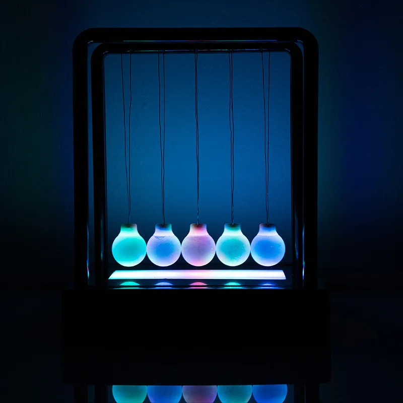 

Colorful light Newton cradle LED Light Swing Balls Ornaments Balance Pool Physical Energy Conservation Model Desk lamp Decor