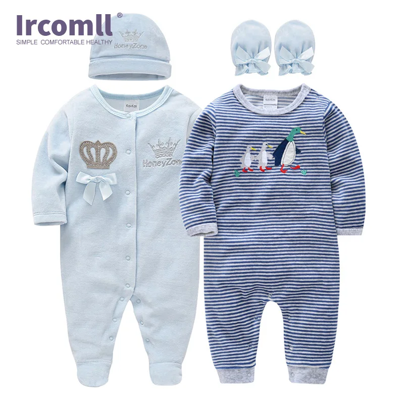 

Ircomll 4pcs Baby Clothing for Boys Baby Jumpsuit for Babies Long Sleeve Short Flannel Overalls+Hat+Gloves Toddler Outfit
