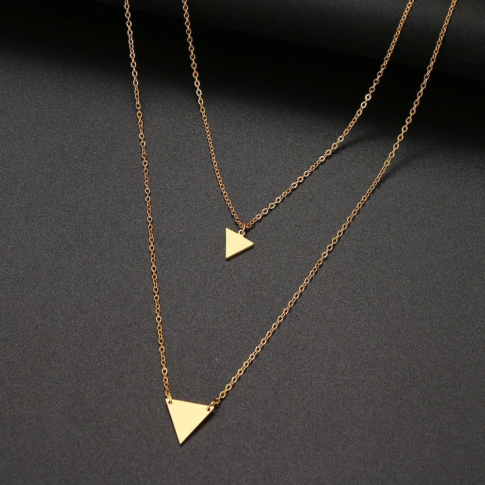 

Stainless Steel Necklaces Fashion Pendant Multi-layer Style Geometric Triangle Chain Necklace For Women Jewelry Party Friend NEW
