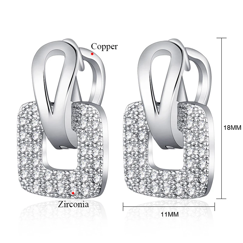 Новые модные квадратные циркониевые Висячие серьги для женщин с золотым и