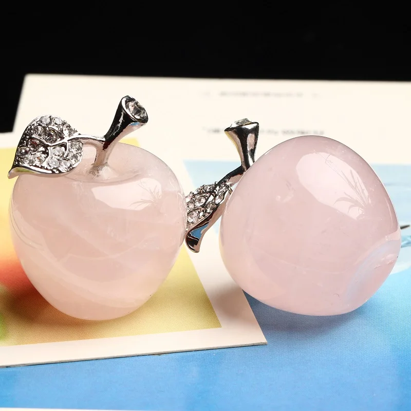 Натуральный кристалл розовый кварц яблоко минеральное украшение маленькое