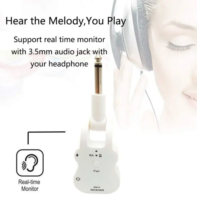 

Guitar Pickup 2.4GHZ Wireless Built-in Rechargeable Plug-and-play Digital Transmitter Receiver For Electric Guitars Bass,WHite