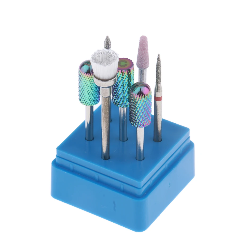 7Pcs Pro Manicure Pedicure Carbide Nail Drill Bits & Dust Cleaning Brush Set