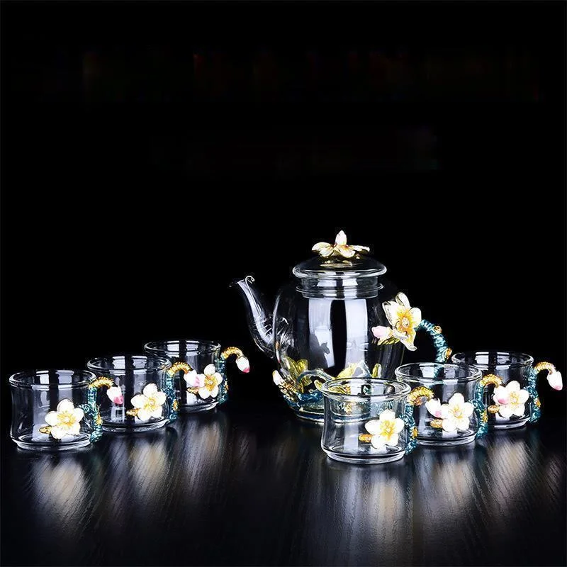 

Enamel kungfu tea cup European style high grade small domestic pot set