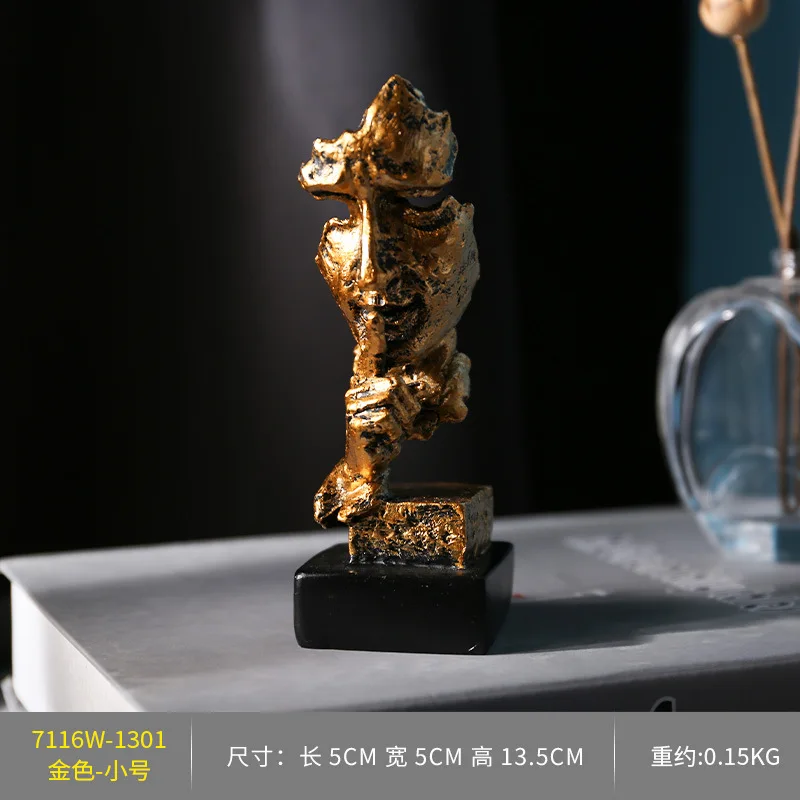 

Abstract Sculpture Figurine Ornaments Nordic Simple Silence Is Gold Office Home Decoration Accessories Modern Art Resin Decor