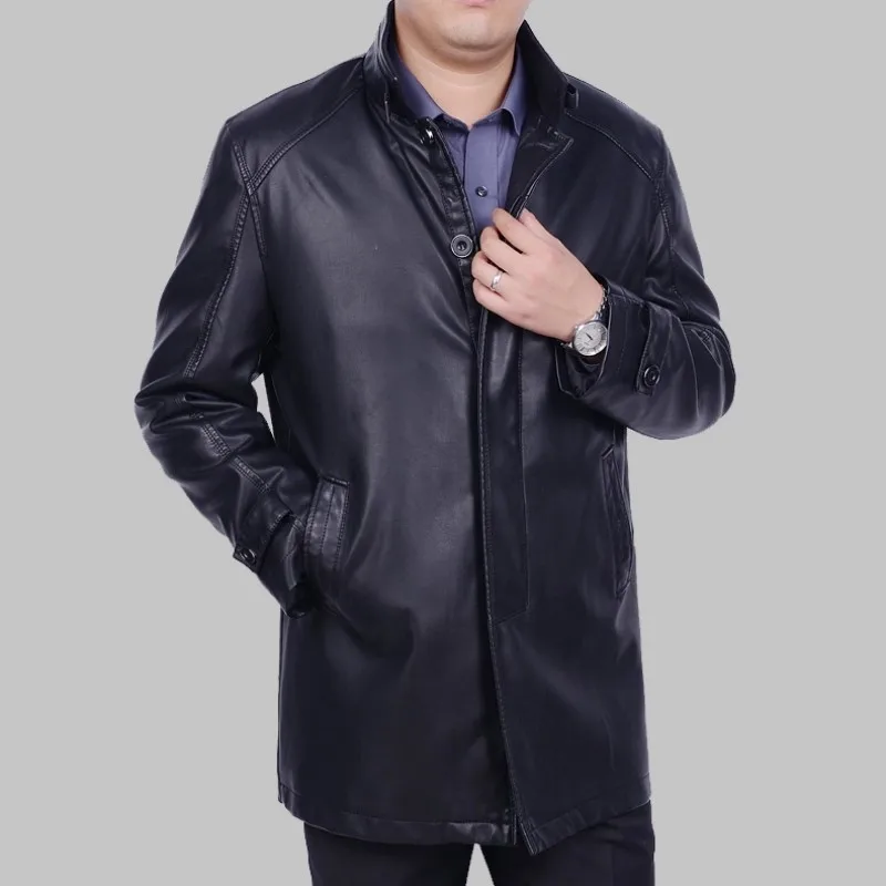 Мужская куртка из искусственной кожи длинная деловая повседневная корейский