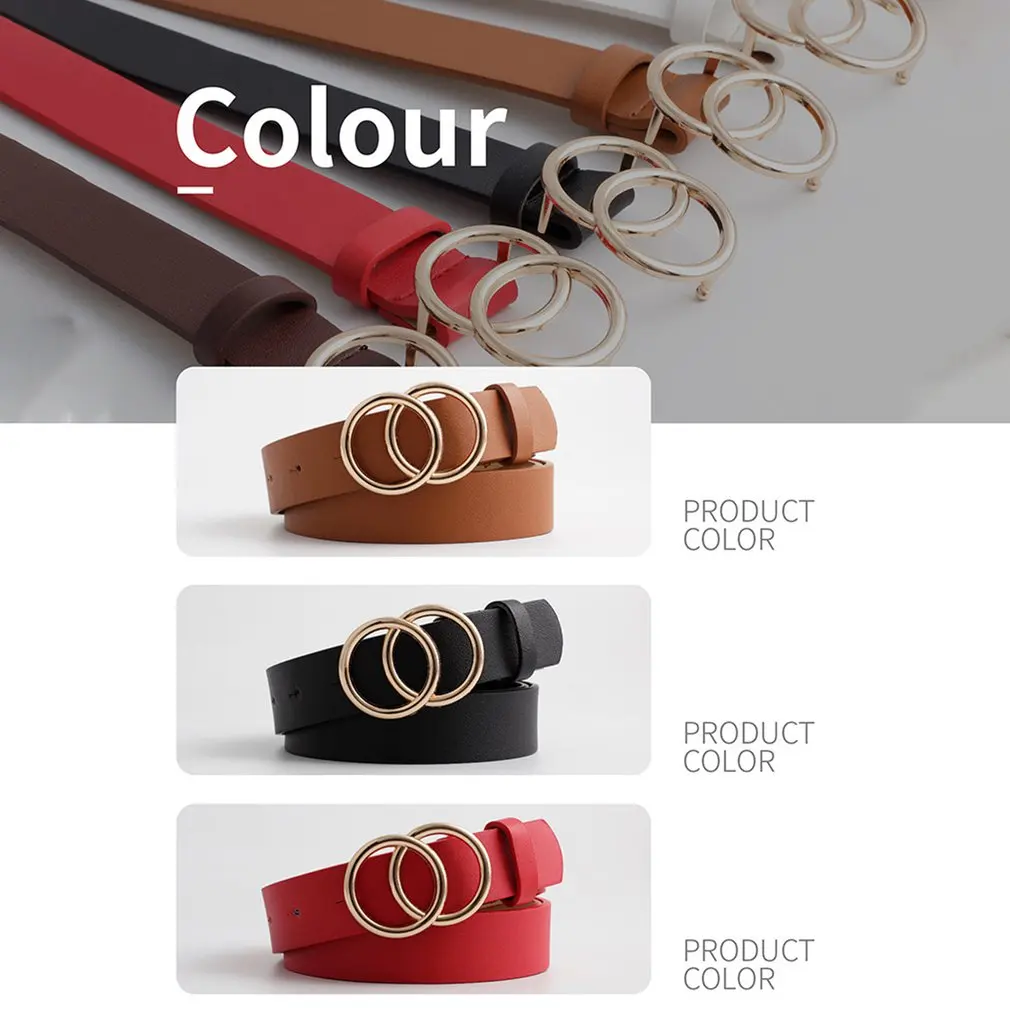 

Fashion Leather Waist Belts Women For Jeans Double Ring Buckle Ladies Belt For Dresses Black Women Belt Wild Waistband Ladies