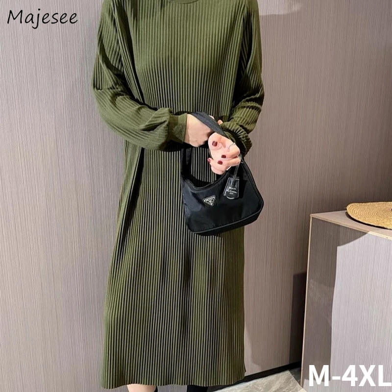 Женское прямое платье с длинным рукавом однотонное Элегантное повседневное