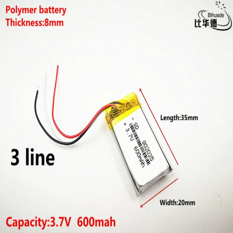 3 line 5pcs/lot Good Qulity 3.7V 600mAH 802035 Polymer lithium ion / Li-ion battery for TOY POWER BANK GPS mp3 mp4 | Электроника