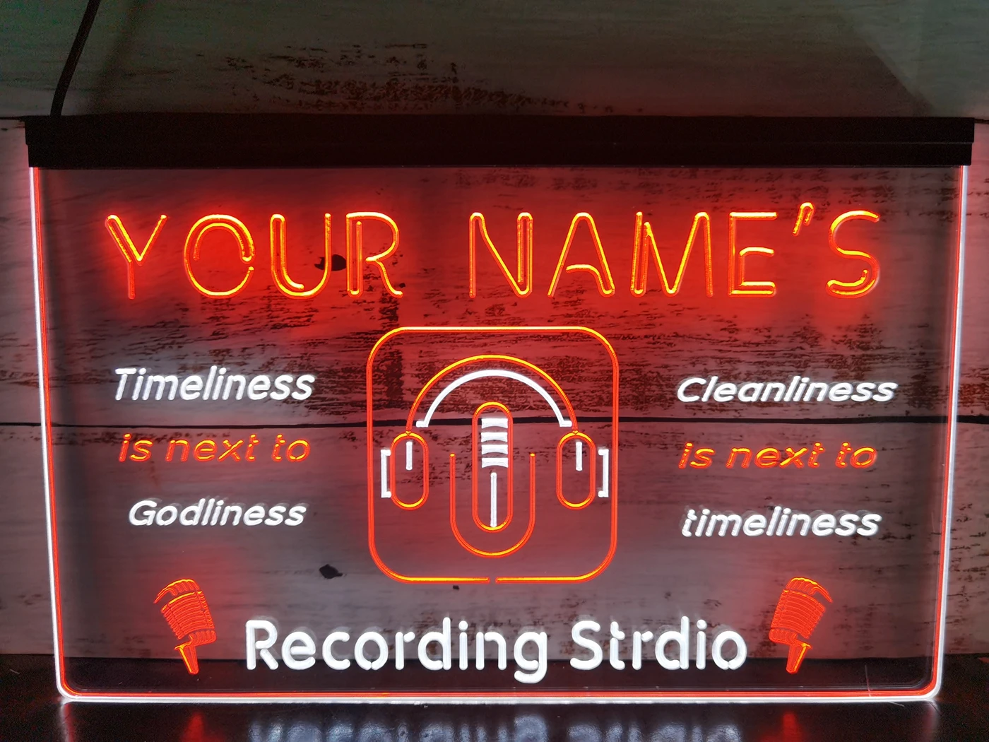 

0S007 Name Personalized Custom Recording Studio Microphone Dual Color LED Neon Sign