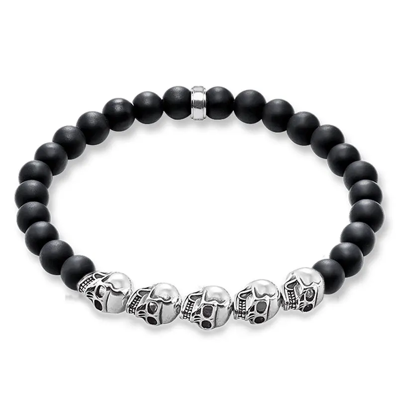 Браслеты с бусинами в виде черепа черные браслеты из натурального обсидиана со