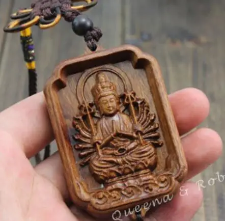 Деревянная резьба китайский узел тысяча рук подвеска для автомобиля Kwan Yin