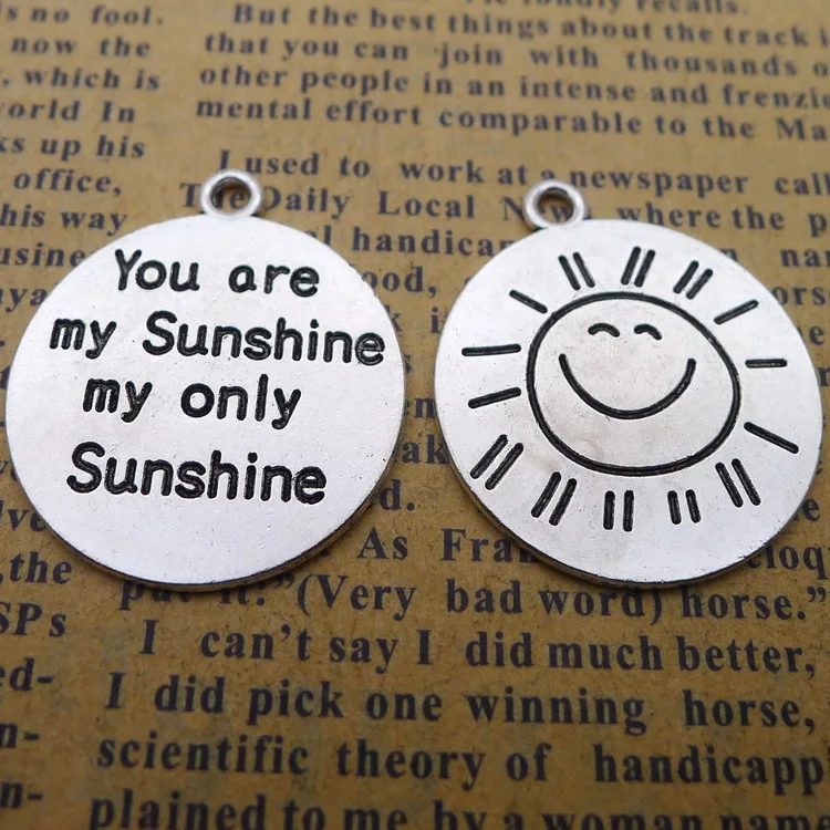 

5pieces/lot 25*25mm You are my sunshine Charms Antique silver color Metal Pendant Bracelet Key chain Diy handmade jewelry making